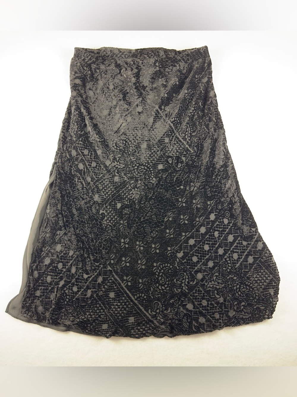 Elliott Lauren Black Velvet Floral Overlay Maxi Skirt Size: L